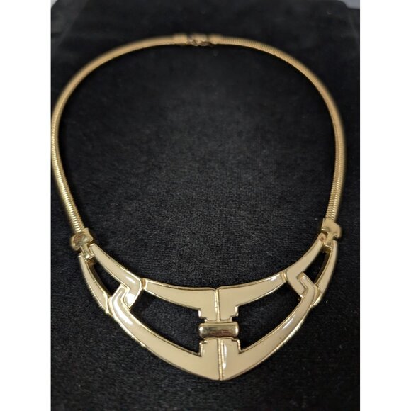 Trifari Cream Enamel Omega Chain Choker Necklace 16" Art Deco - Picture 2 of 11